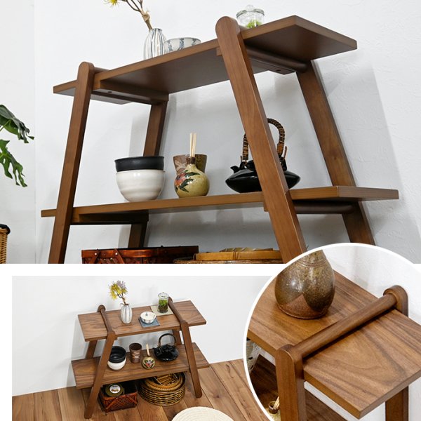 オープンラック 2段 ラック シェルフ 木製 幅78 ウッドラック