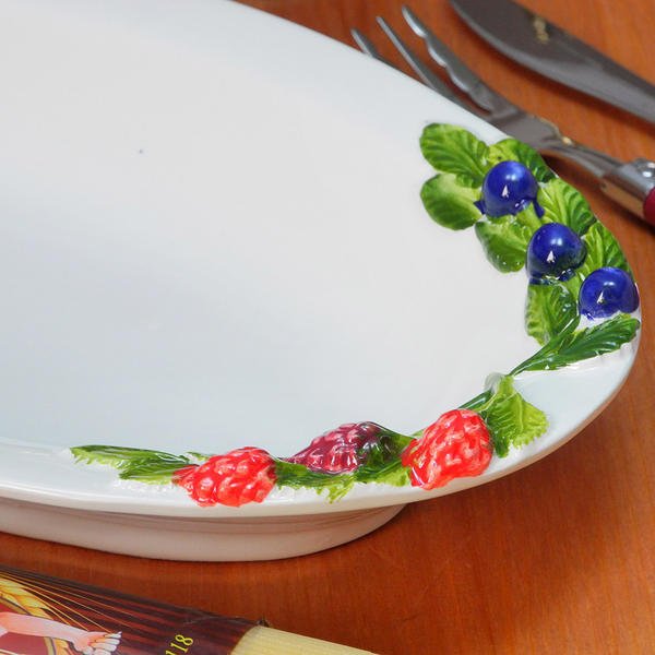 イタリア製 パスタプレート 陶器製 フルーツ柄 オーバル皿 18x29cm