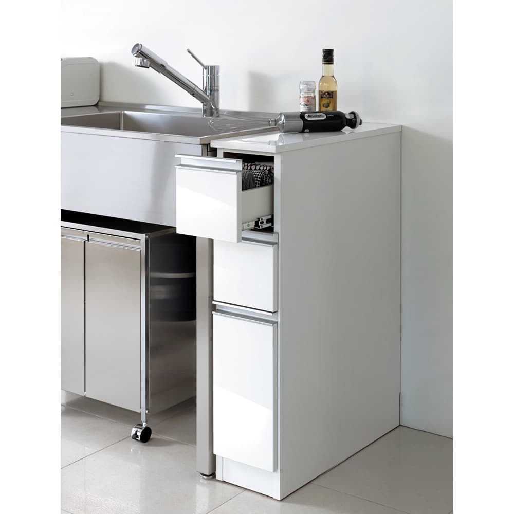 幅25奥行55高さ85cm］ キッチンすき間収納 引き出し3段 【Anyaシリーズ