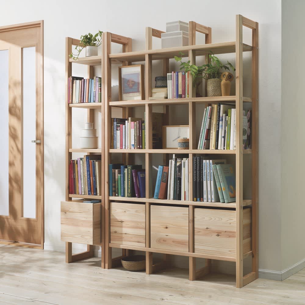 くらしを豊かに彩る国産杉 頑丈ディスプレイラック 3列 幅111奥行32cm