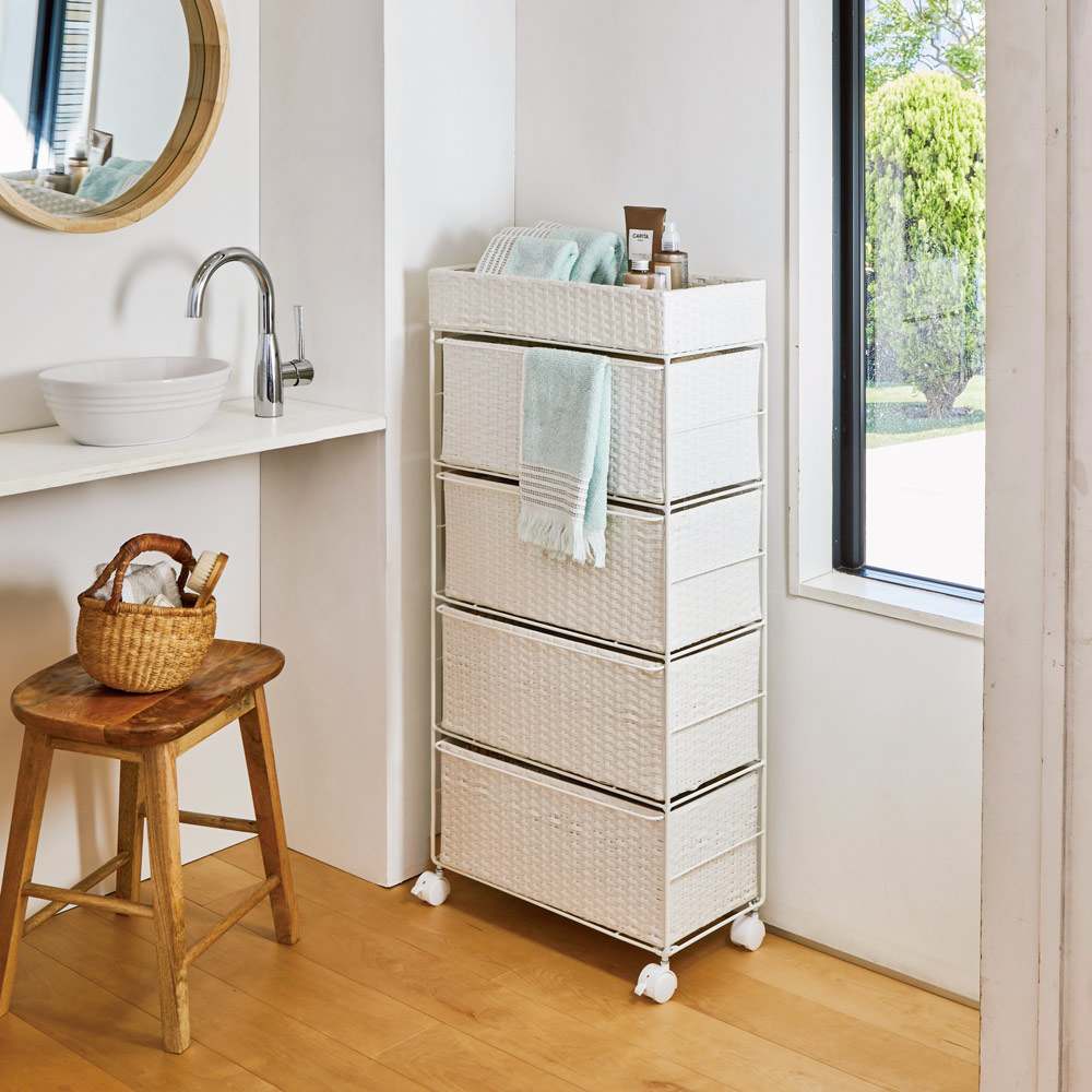 省スペースラタン調ランドリーチェスト 引き出し5杯タイプ 幅66cm奥行