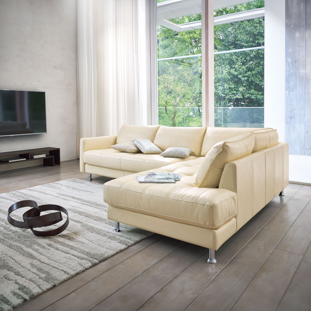 LX 総革張り（セミアニリン厚革）コーナーソファセット 座って左