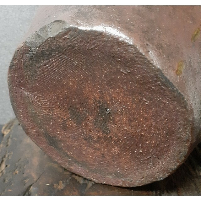 江戸時代中期頃 古丹波 流れ釉 茶壺 黒漆時代蓋付 大壺 花入れ 【端正