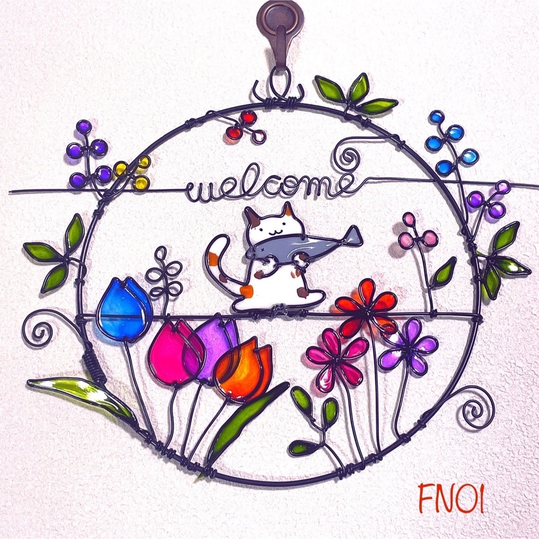 WL FN01 おさかな猫】ディップアート ワイヤークラフト ワイヤーアート