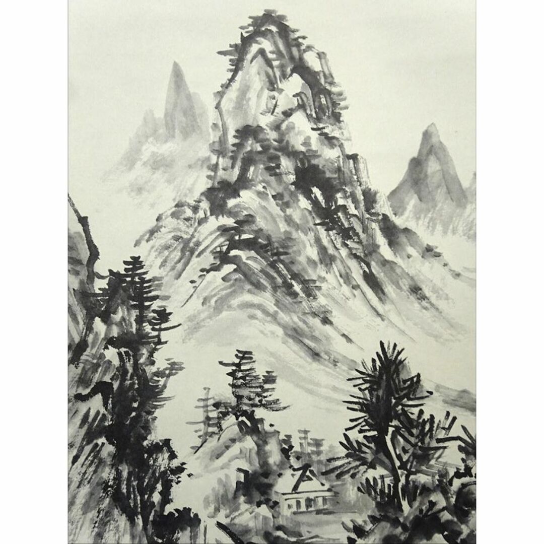 真作】掛軸 藤田陽恪『冠唐詩 水墨山水図』紙本 共箱付 掛け軸 a102910