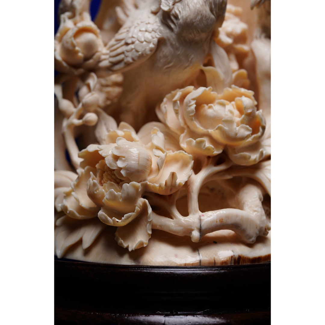 天然マンモス牙美しい手作り彫刻 文殊菩薩 小さいな置物 天然マンモス