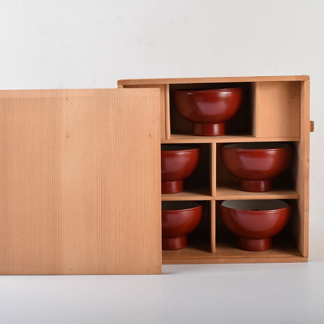 和食器 松谷窯 内染付 陶漆 蓋物 蓋碗 5客 共箱 M R8058C 工場