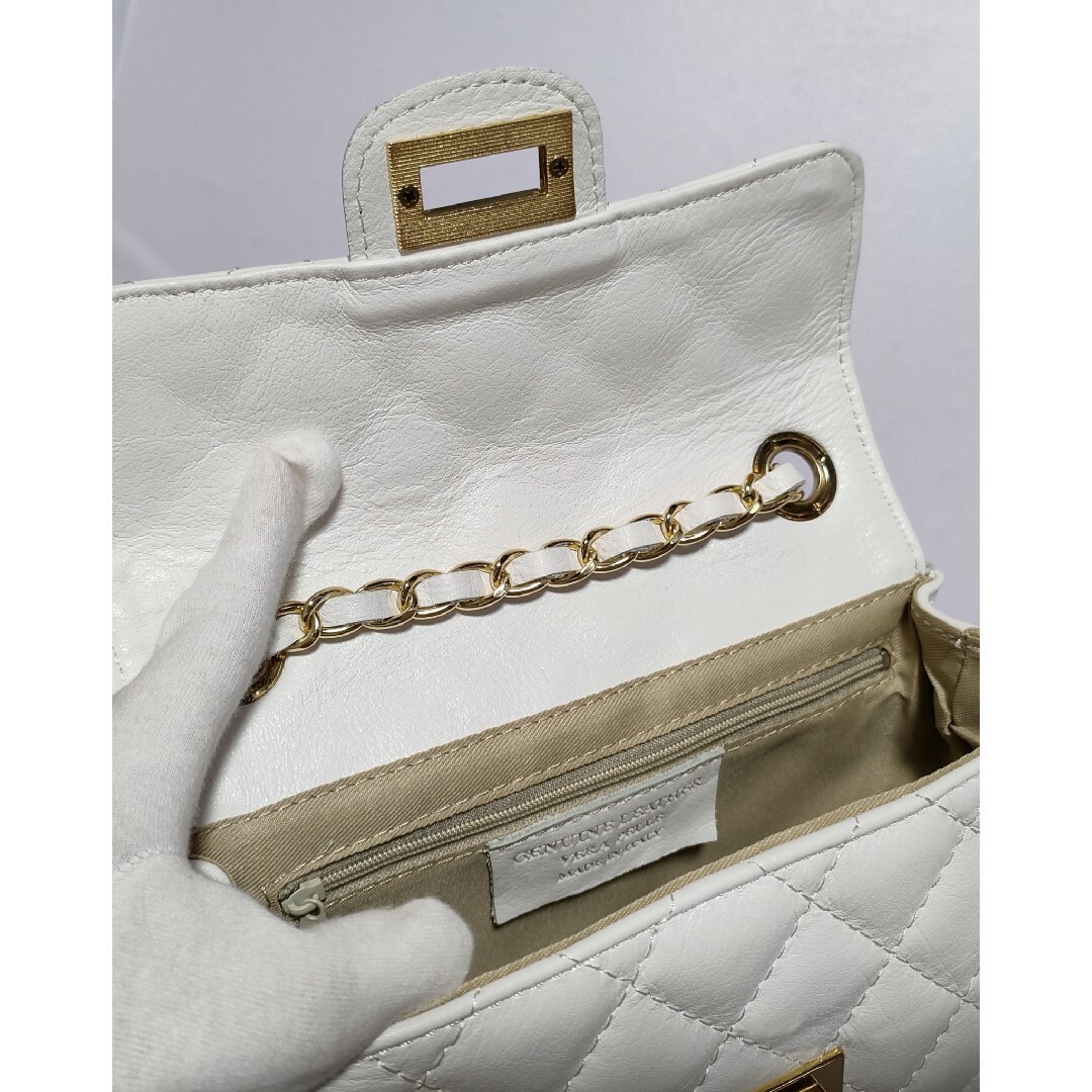 キルティング ホワイト チェーンバッグ ショルダー 本革 イタリアン