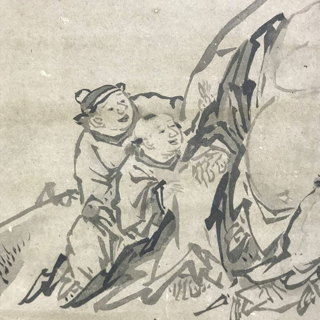 模写/狩野元信/布袋唐子図/福神図/人物図/横物/掛軸☆宝船☆AH-678の