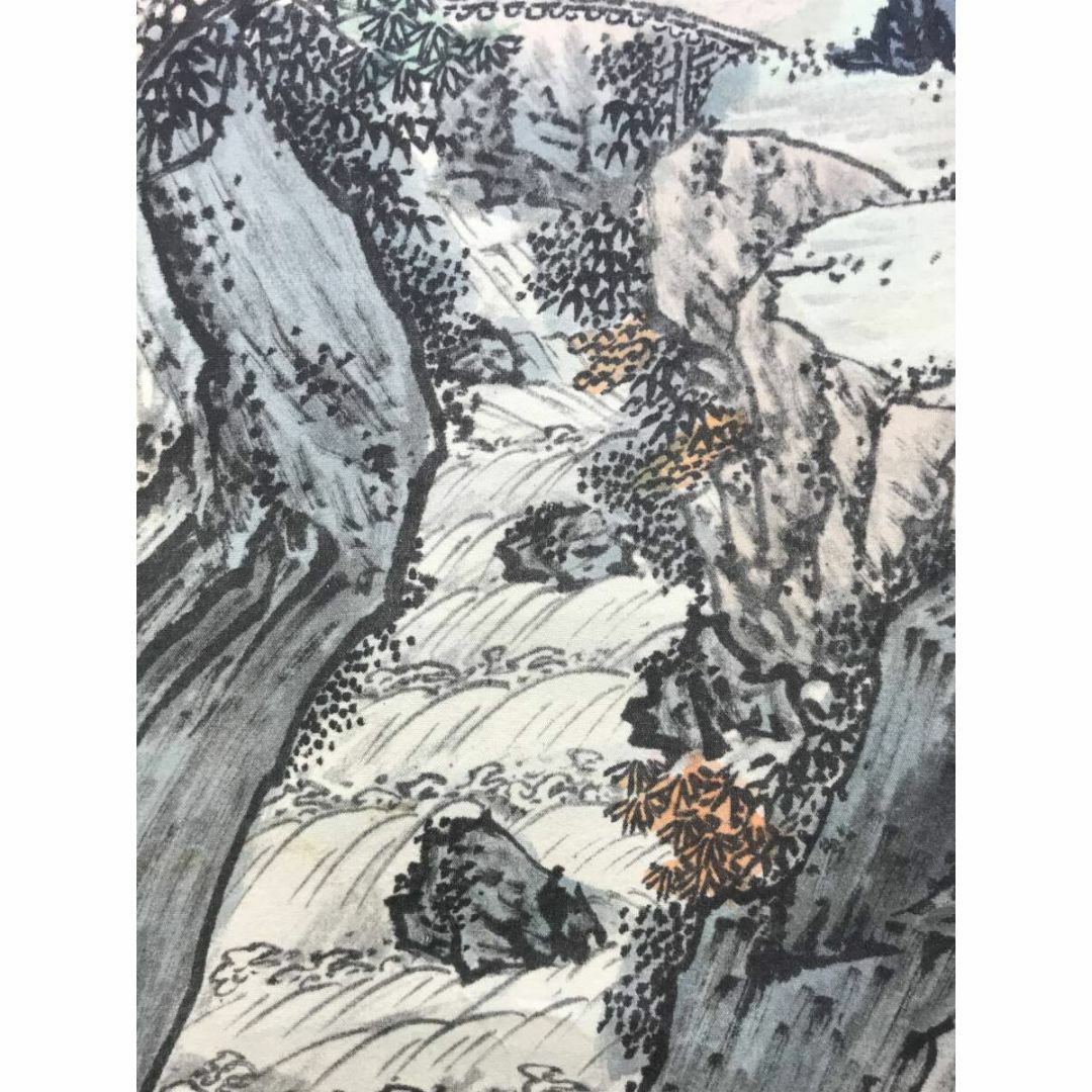 真作/如松/山水図/遠峰清雲/彩色山水図/中国山水図/掛軸☆宝船☆AF-659