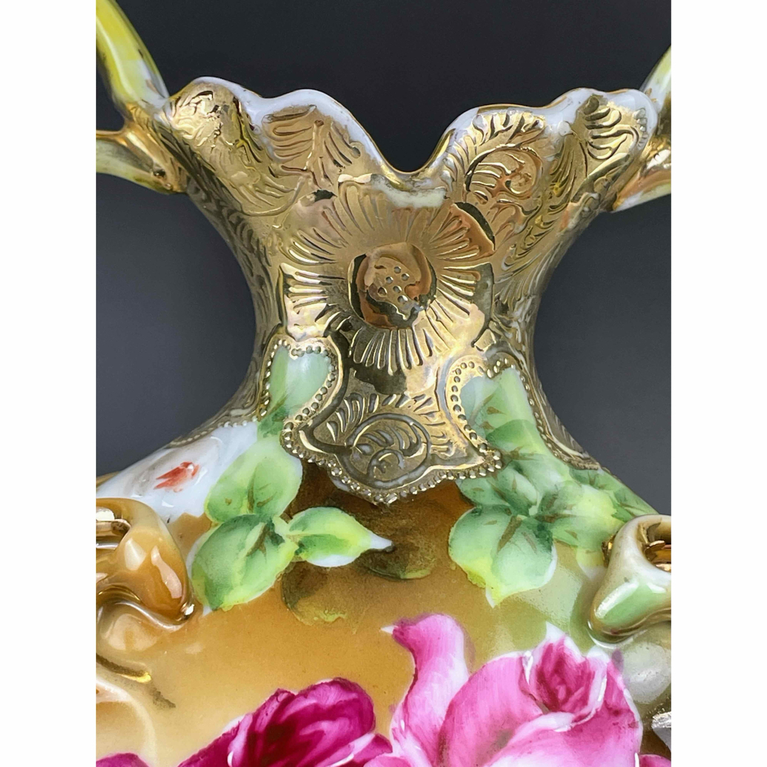 オールドニッポン 22．8cm アールヌーボー薔薇紋 花瓶 ピッチャー