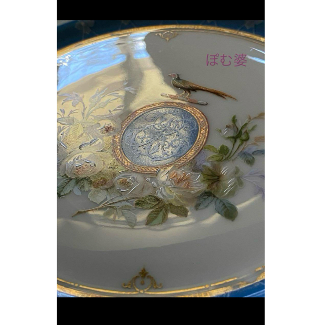フランス／アール・ヌーヴォー】金彩 エナメル 手描皿「Le Rosey／鳥