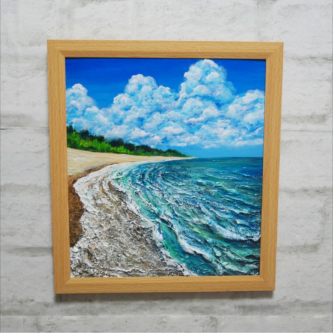 油絵 油彩 油彩画 絵 絵画【真夏の海と砂浜】の通販 by アートHR｜ラクマ