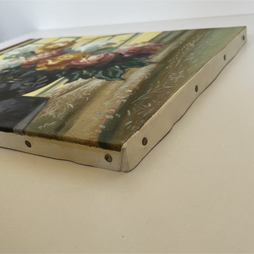 真作 肉筆油絵 窓辺のバラ 田崎順平 F6 額縁 花