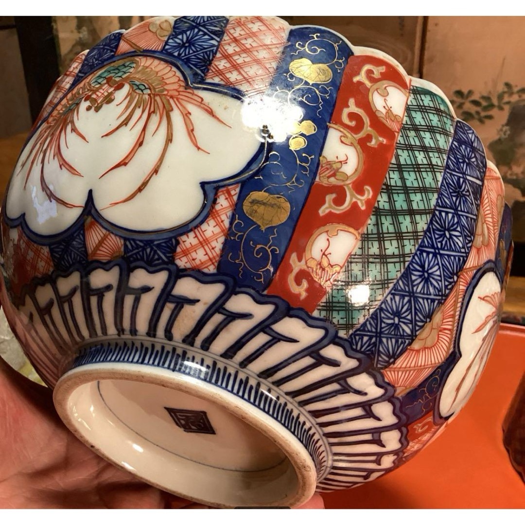 A1034 大聖寺伊万里 鉢 金襴手 菊花型 打ち抜き手 2客の通販 by