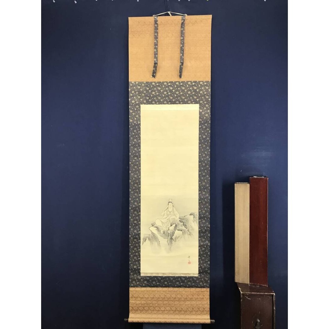 真作/松村景文/巖上白衣大士図/観音図/掛軸☆宝船