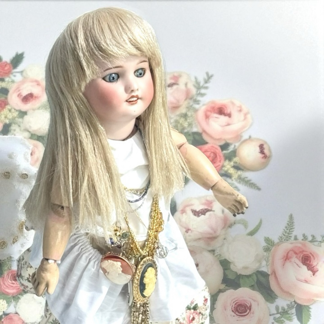 アンティーク ビスクドール ジュモー ピンク 作家様 ドレス ボネ