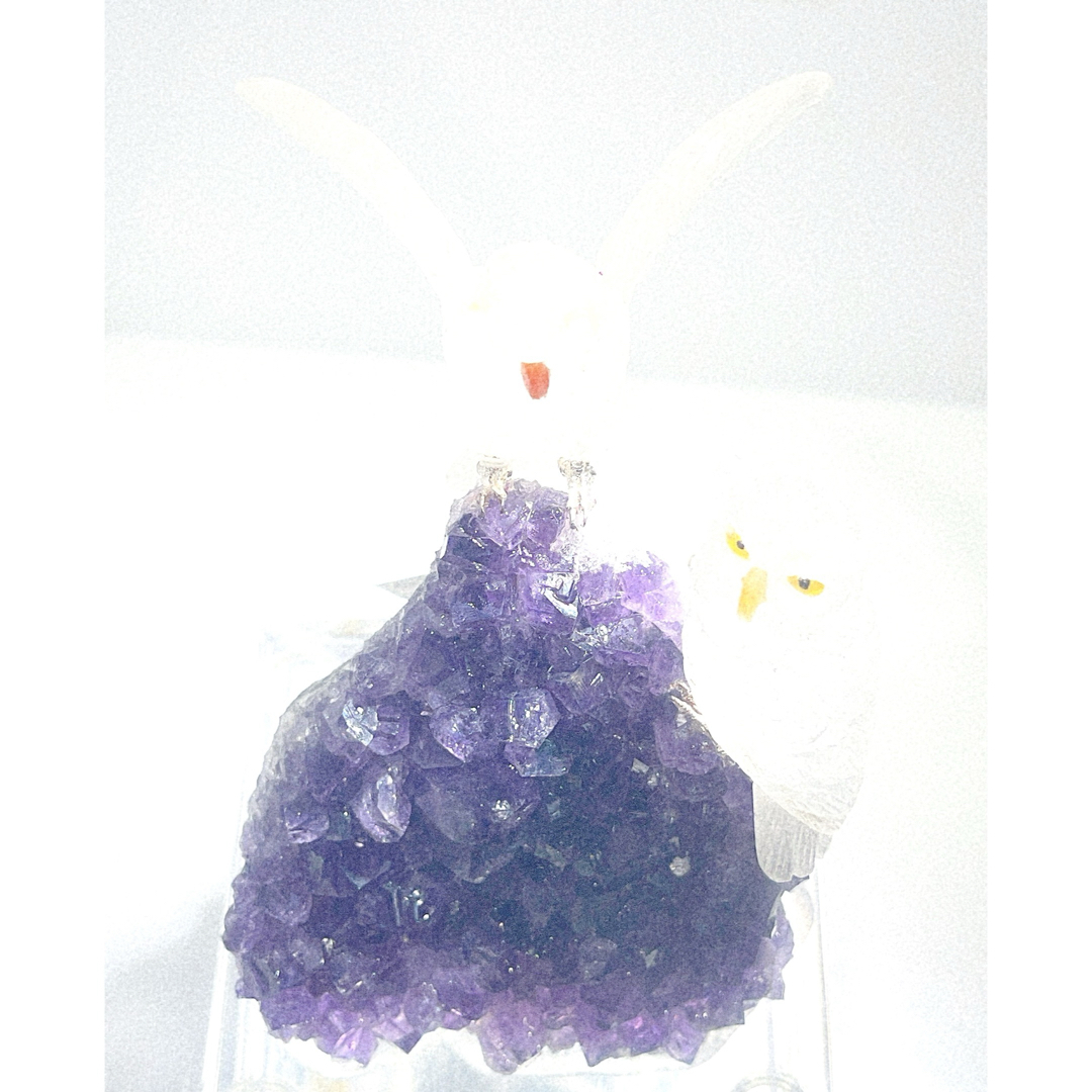 フクロウ 2羽 アメジスト原石台座置物 ブラジル産 NO25-2367の通販 by