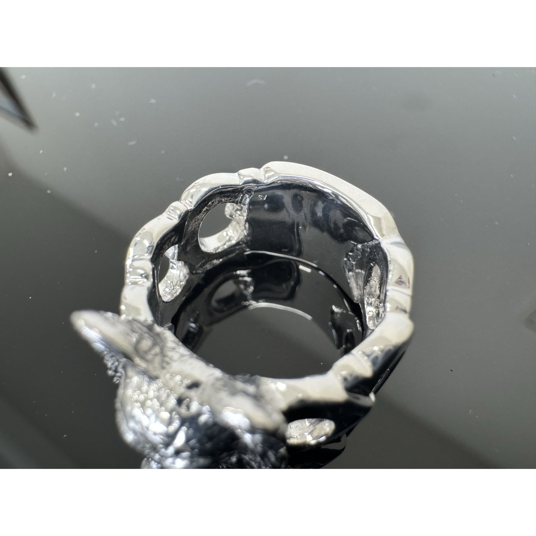 犬の顔リング SV925 サイズ9号 犬種パピヨン*新品 天然ブラックダイヤ