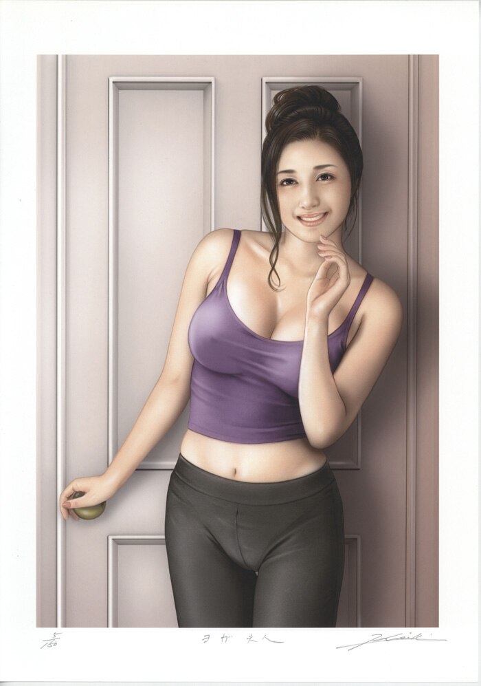 妃耶八 直筆サイン入りカラー複製イラスト「ヨガ夫人」