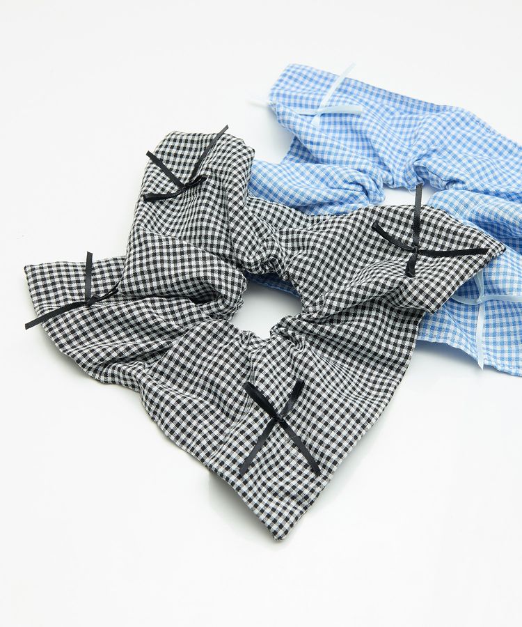 ミニリボン付きギンガムスクエアシュシュ/earth music&ecology（アース