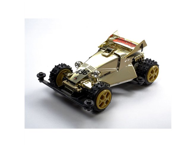 ミニ四駆」エンペラーゴールドボディ入りのグレードアップパーツ