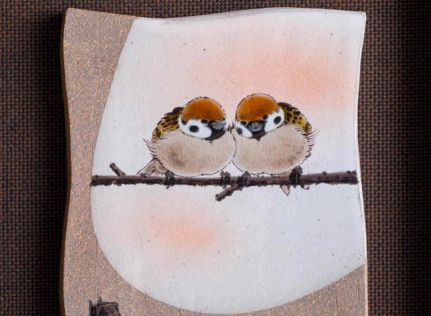 中村陶志人作 陶額 二雀図 (横) - 九谷満月公式オンラインショップ