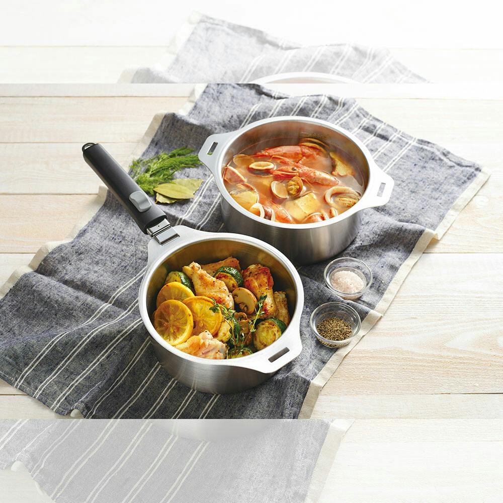 日本製】燕三 IH対応ハンドル着脱式鍋 4点セット（EM-031