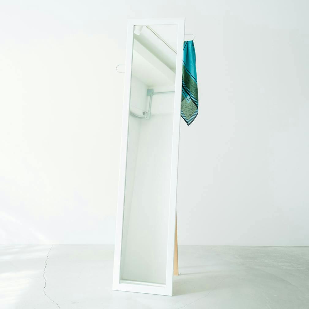 日本製】【フック付きスタンドミラー(ホワイト/白)】 幅35cm 鏡 カガミ