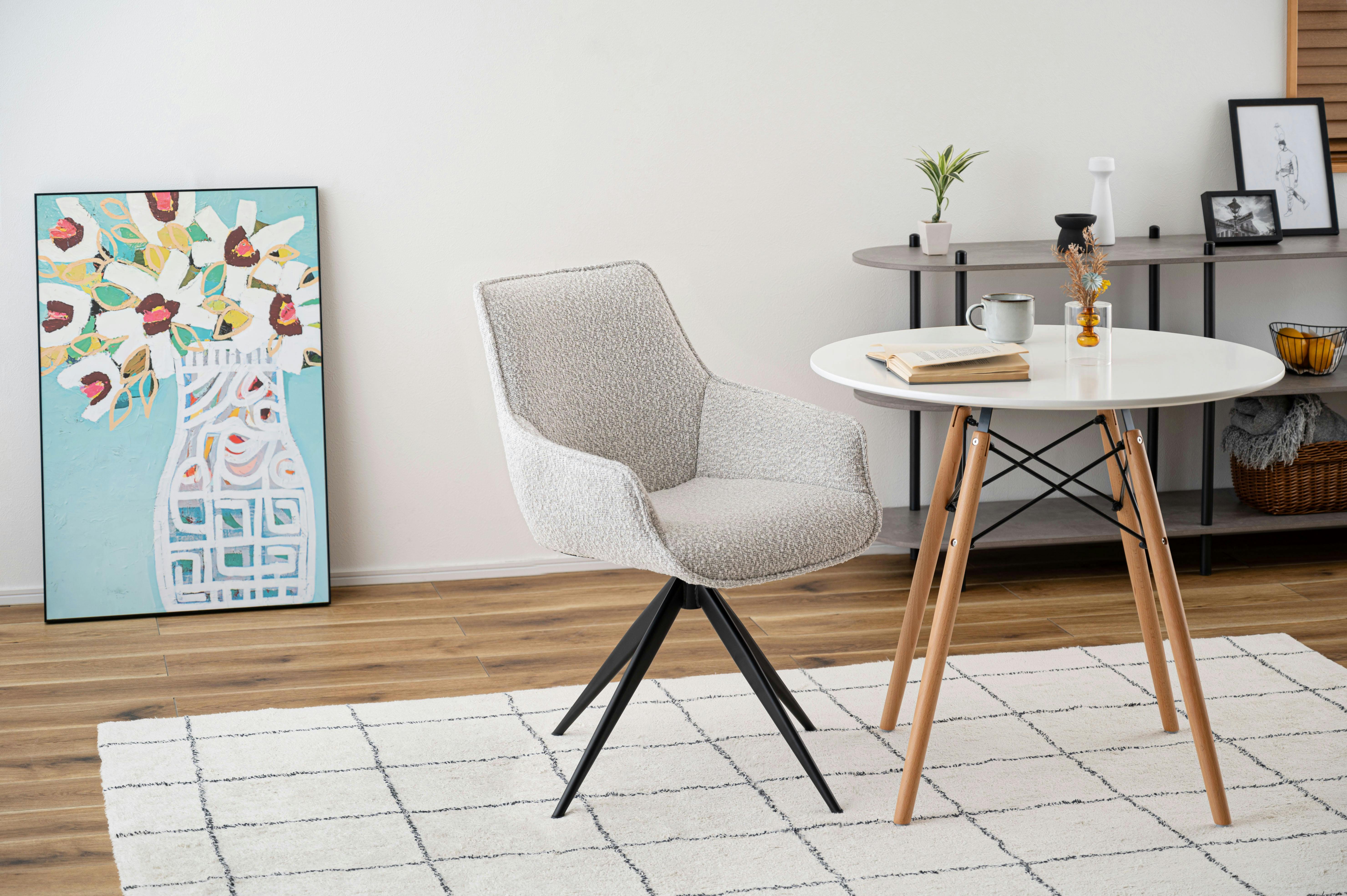 Room Essence 回転アームチェア W56.5×D64×H85.5×SH48 ホワイト 組立式