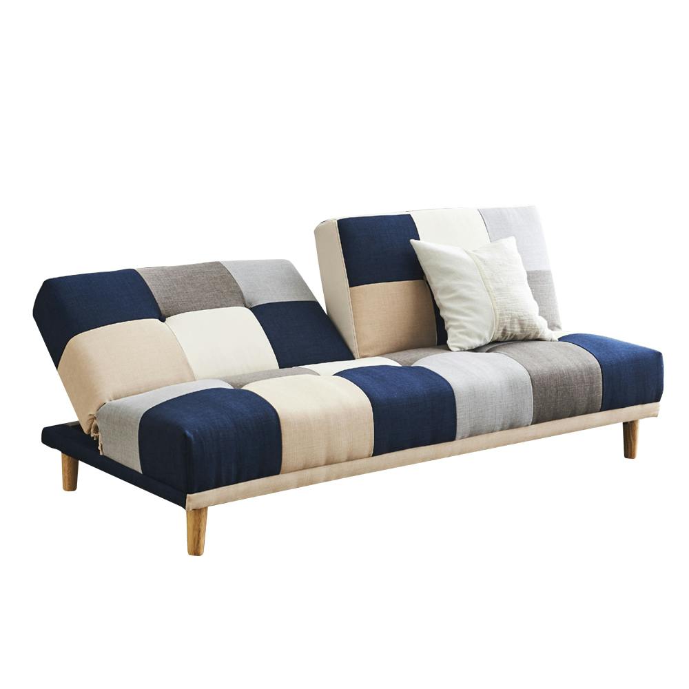 後藤家具物産 背もたれ2WAYパッチワークソファーベッド リアム2/ブルー