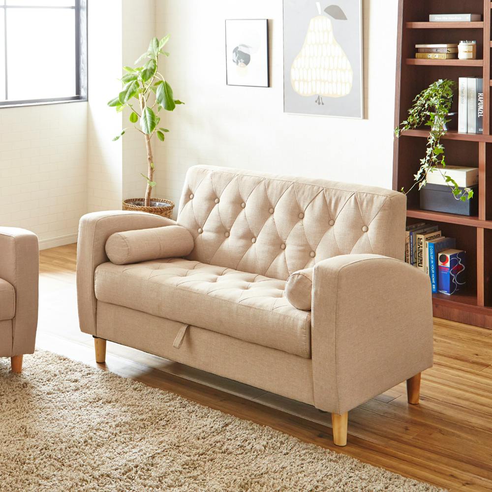 後藤家具物産 収納庫付き2人掛けソファー クララ/ベージュ色 Size：123