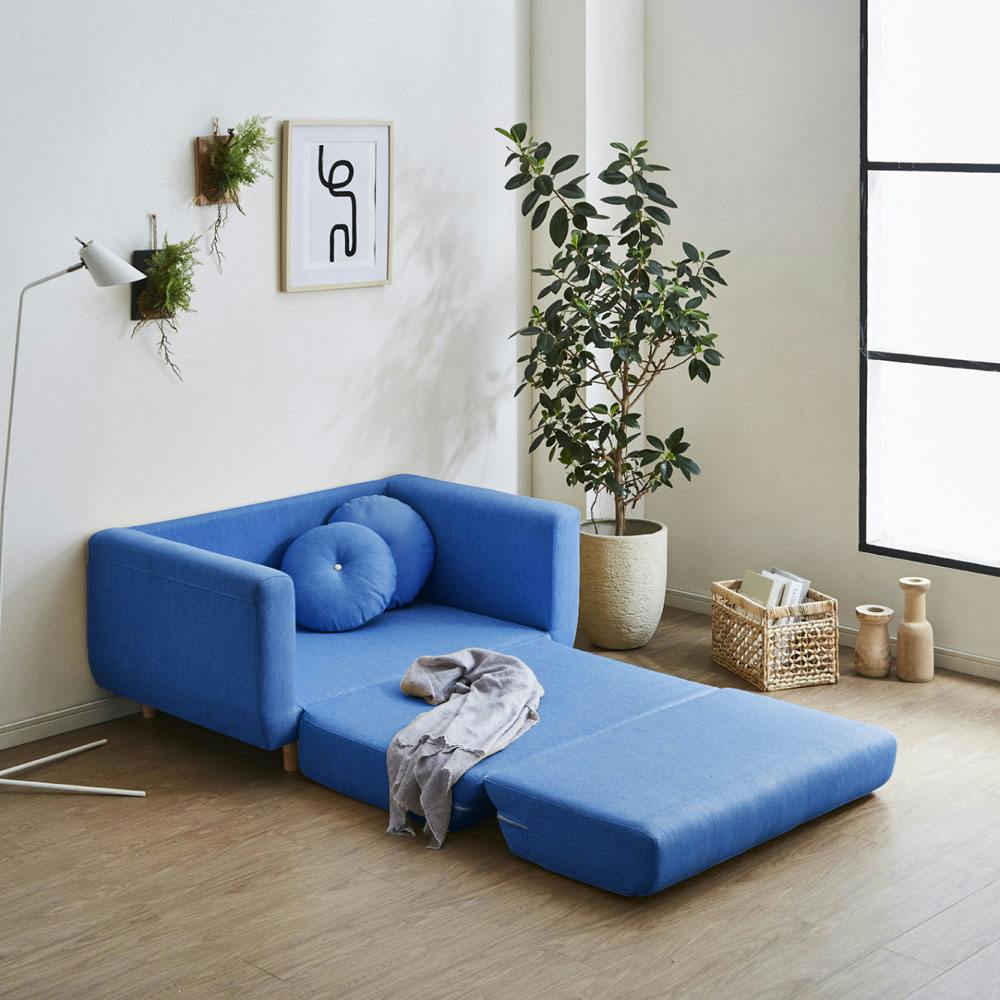 後藤家具物産 多機能2人掛けソファー サーム/ブルー色 Size：120×79×75