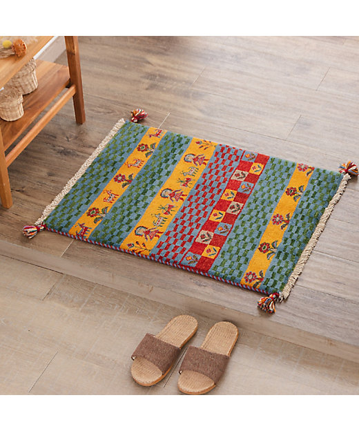 ☆ペルシャ絨毯 手織りリーズバフトギャッベ 玄関マットMサイズ【1