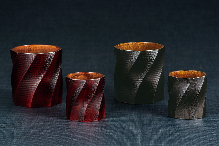 ロックカップ らせん 赤/黒 木製 漆塗り FC13-7/9 漆器の井助