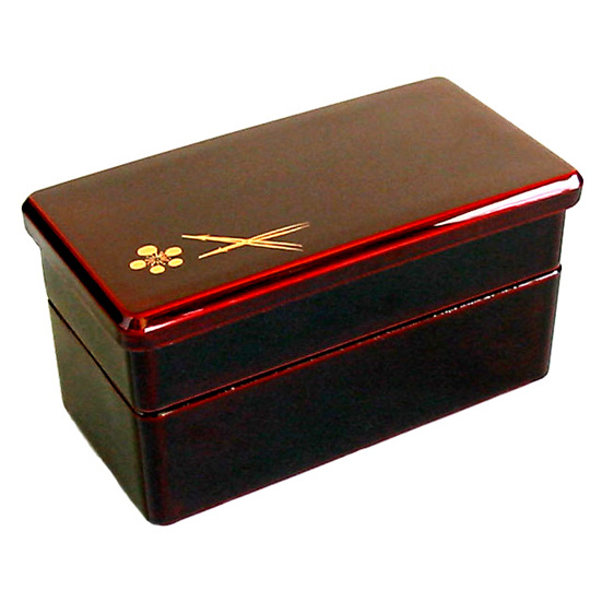 二段弁当箱 溜 梅松 漆塗り ランチボックス 漆器の井助