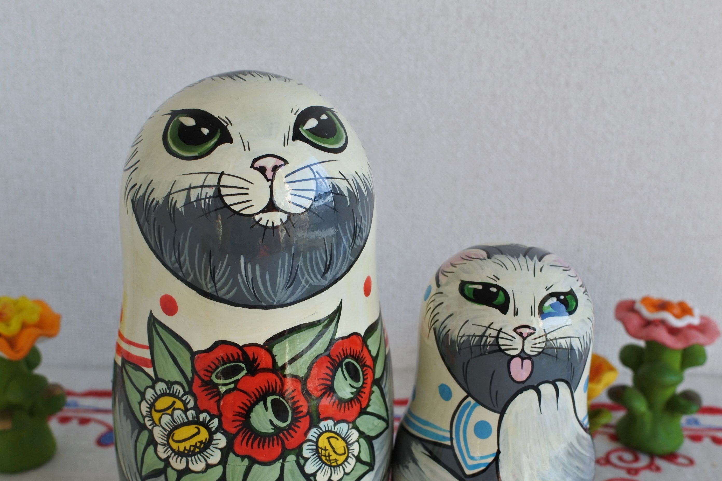 マトリョーシカ 夏のお祝い 猫マトリョーシカ 5ピース ロシア民芸品