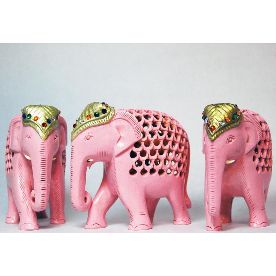 幸せを運ぶピンクのゾウさん 置物 象 ピンク ゾウ 木彫り 幸運 縁起物