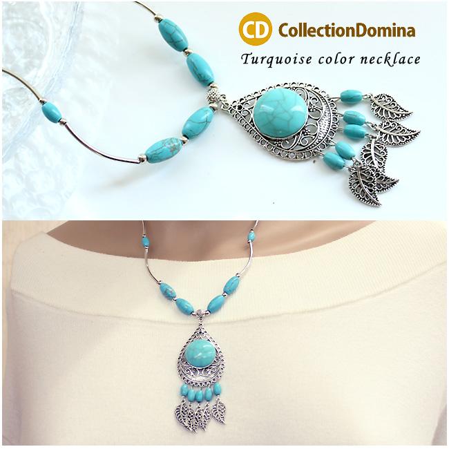 ネックレス レディース ターコイズ アンティーク しずく ドロップ