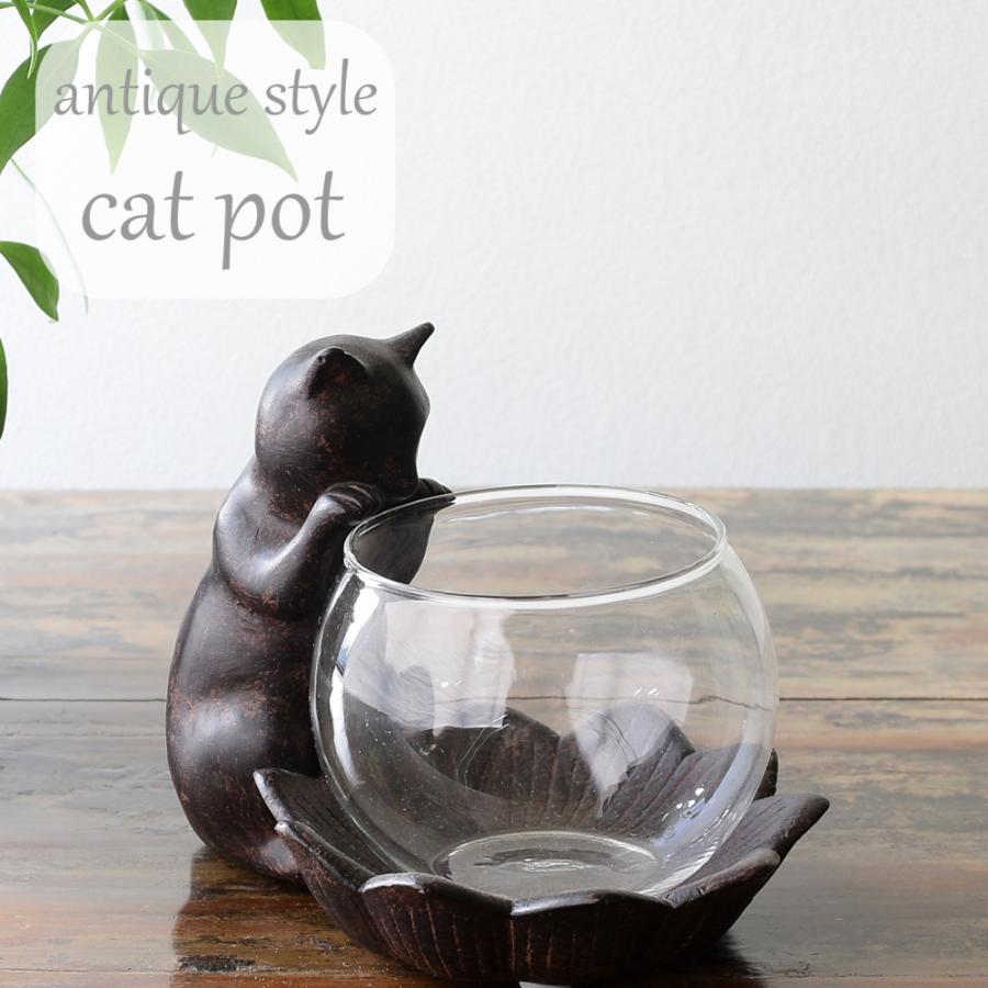 小物入れ ガラスポット のぞき猫モチーフ かわいいオブジェ 置物