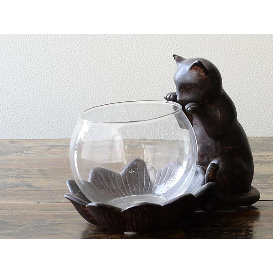 小物入れ ガラスポット のぞき猫モチーフ かわいいオブジェ 置物