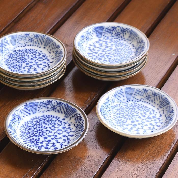 豆皿 10枚セット /8cm/ 陶器 醤油皿 和食器 和風 染付柄 器 小皿