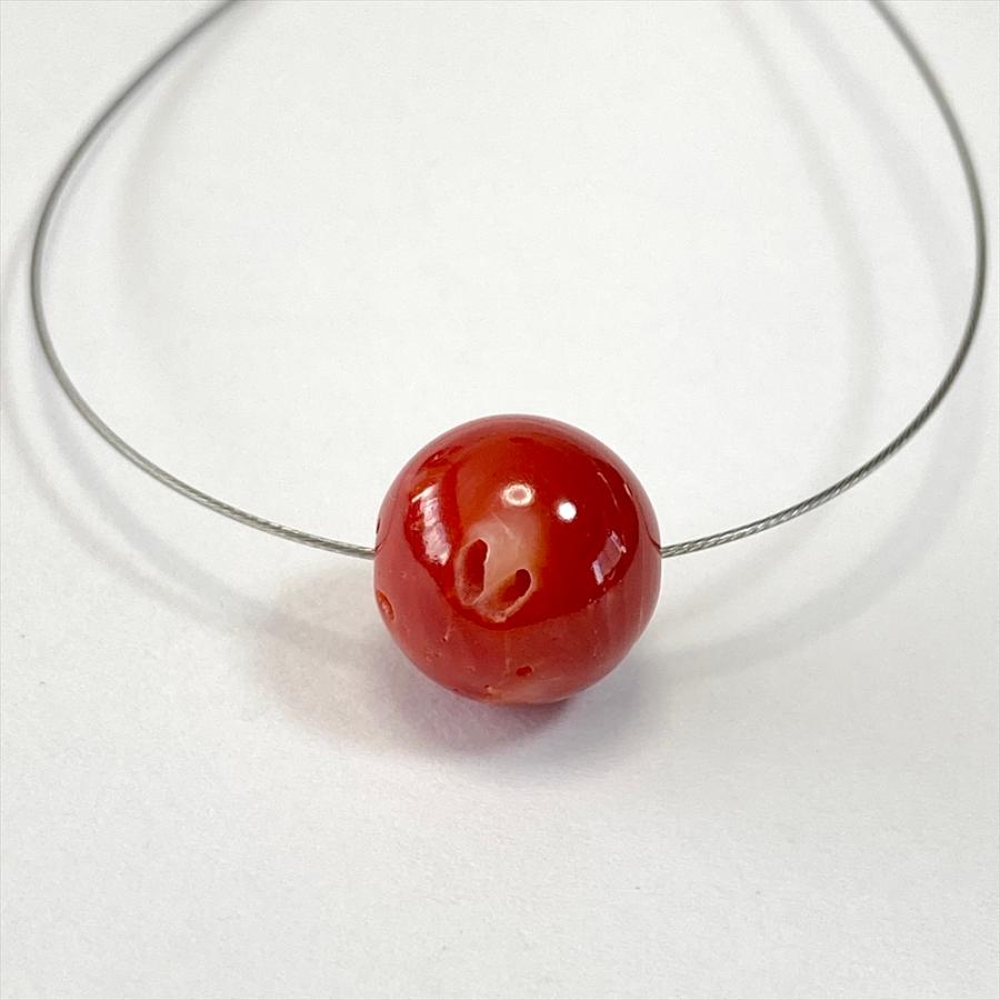 珊瑚 裸石 ルース 血赤珊瑚 9.6mm玉 貫通 高知県産 日本産 天然