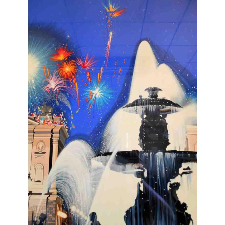 絵画 ヒロ、ヤマガタ コンコルド広場の噴水 版画 シルクスクリーン