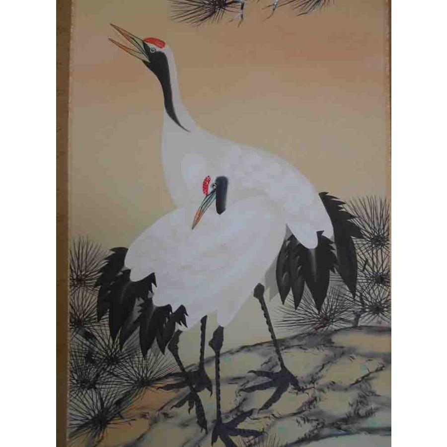 掛け軸 松上鶴 美術名典掲載作家 吉江優仙 掛軸 送料無料 : 古都-京都