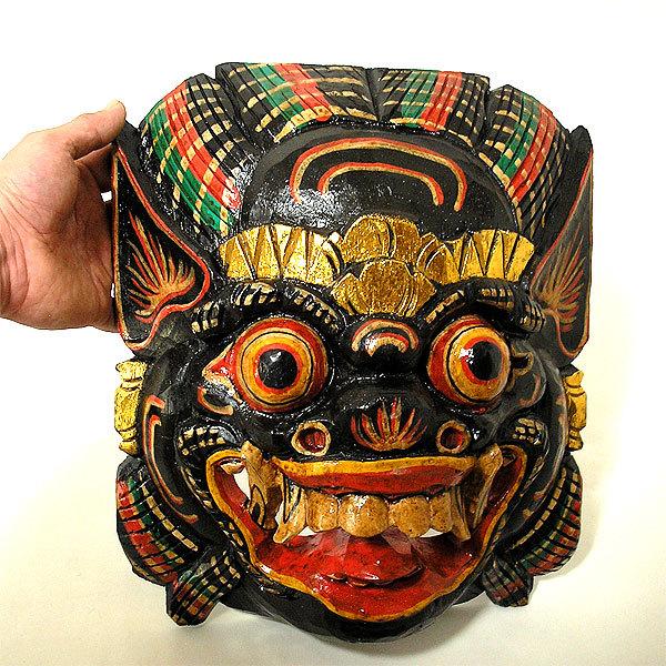 木彫りのお面 マスク 『バロン』 壁掛 [縦約34〜5cm] おしゃれな