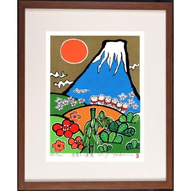 富士山 絵画 お地蔵さん 松竹梅 桜 和風 絵 シルクスクリーン 版画