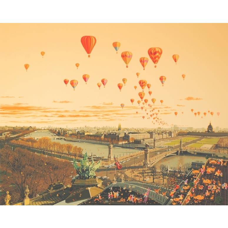 ヒロ・ヤマガタ サンセット パリ 絵画 フランス 風景画 シルク