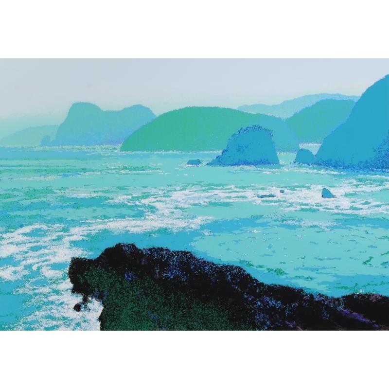 海 風景画 絵画 シルクスクリーン 版画 池上壮豊 「入り江の朝」 額