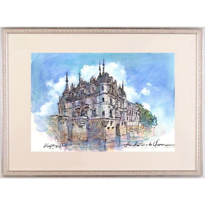 フランス 絵画 風景画 古城 絵 インテリア 水彩画 石井清